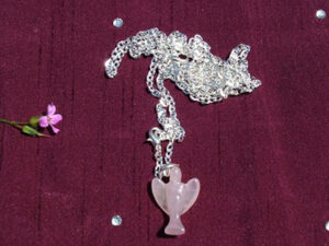 Rose Quartz Angel Pendant with silver plated chain