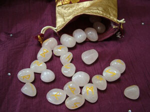 Rose Quartz Rune Set including Pouch and guide to using Runes